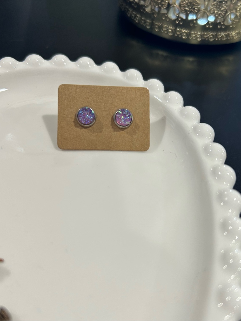 Iridescent Purple Druzy Stud Earrings - Women Jewelry